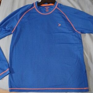 Blue Long Sleeve Performance Shirt with Orange Trim